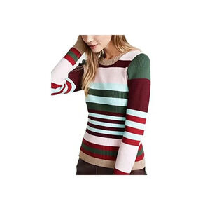 Parker Long Sleeve Crew Neck Ribbed Striped Sweater Small
